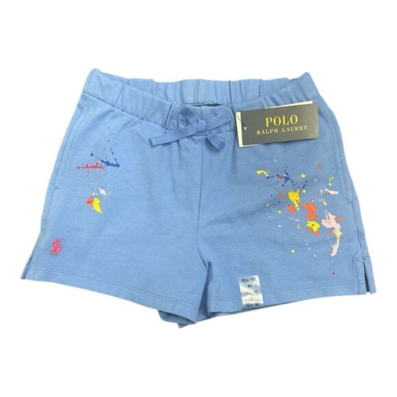 Polo Ralph Lauren Girls Blue Paint Splatter Shorts Casual Drawstring Size M - Picture 1 of 8